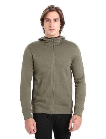 Loden Men's Icebreaker RealFleece® Merino Elemental Long Sleeve Zip Hood Jackets | USA 1240BEXC